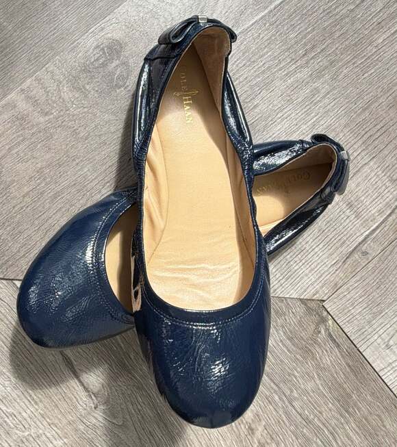 Cole Haan Shoes - Cole Haan Navy Blue Patent Leather Bow Ballet Flats Size 11B